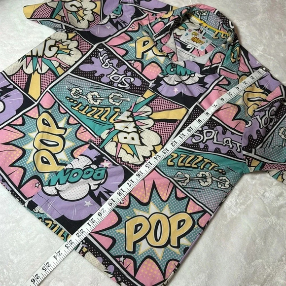 Oh Snap! By Drill Clothing Stretch Pastel Colorful Comic Book Shirt Retro - Picture 5 of 9